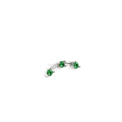 14K Gold Trio Round Emerald Curved Threadless End