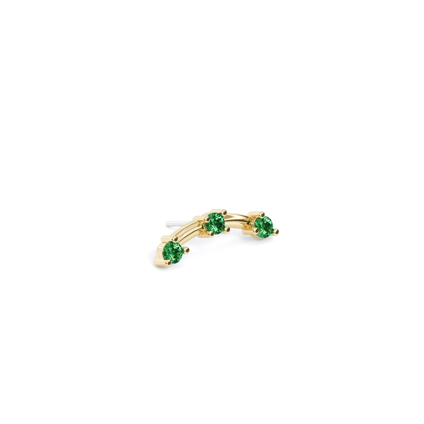 14K Gold Trio Round Emerald Curved Threadless End
