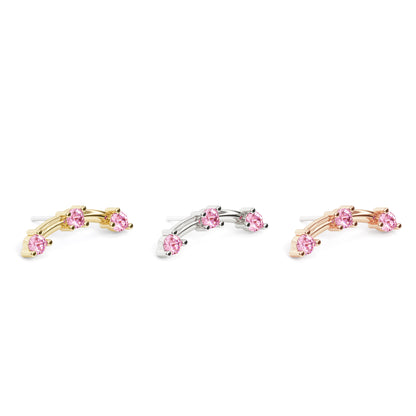 14K Gold Trio Round Pink Tourmaline Curved Threadless End