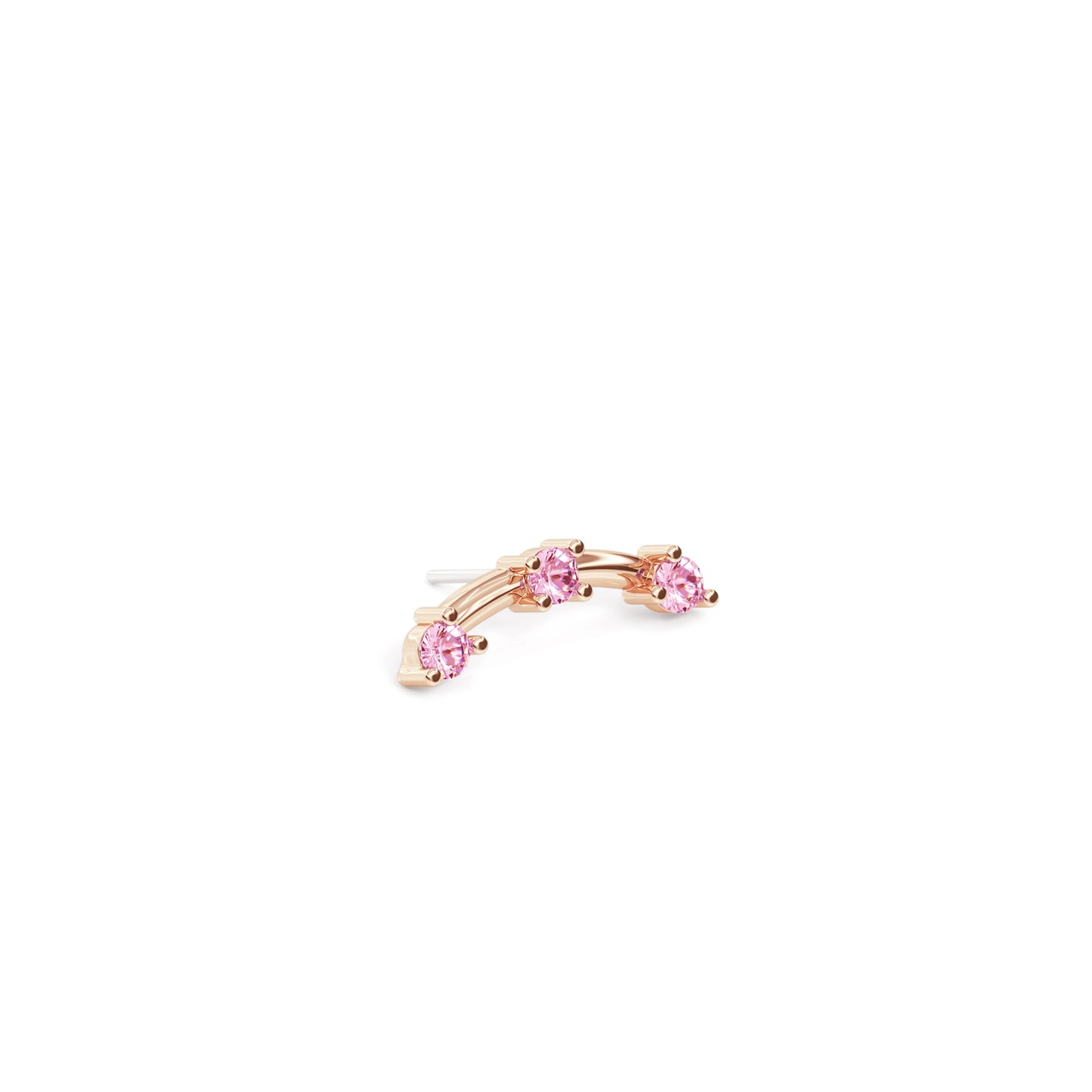 14K Gold Trio Round Pink Tourmaline Curved Threadless End