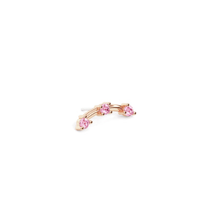14K Gold Trio Round Pink Tourmaline Curved Threadless End