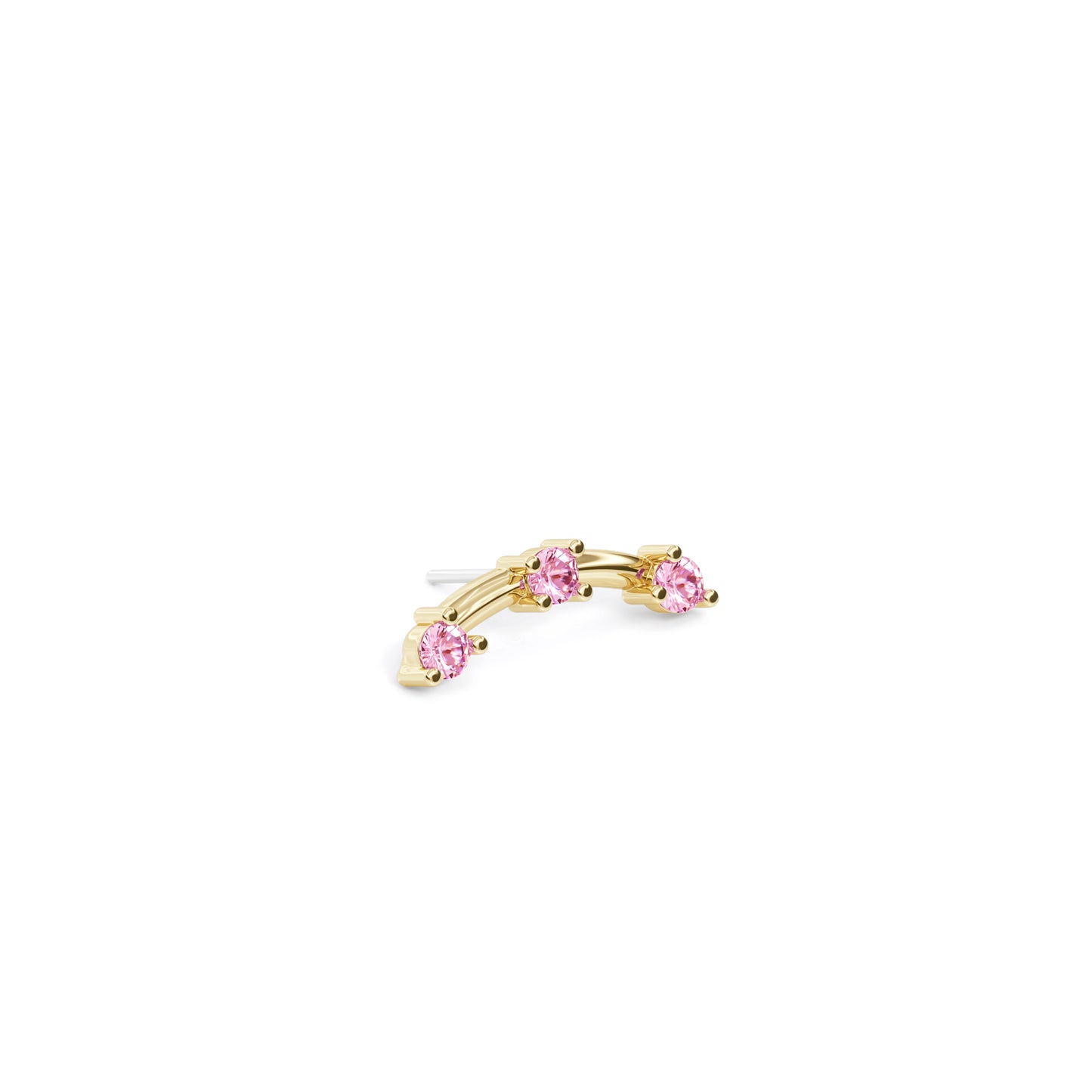 14K Gold Trio Round Pink Tourmaline Curved Threadless End