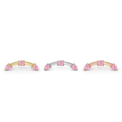 14K Gold Trio Round Pink Tourmaline Curved Threadless End