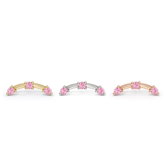 14K Gold Trio Round Pink Tourmaline Curved Threadless End
