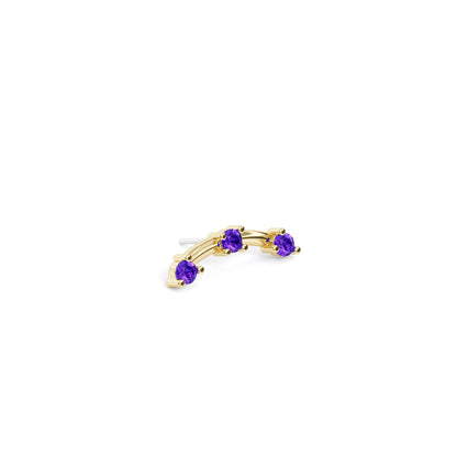 14K Gold Trio Round Amethyst Curved Threadless End