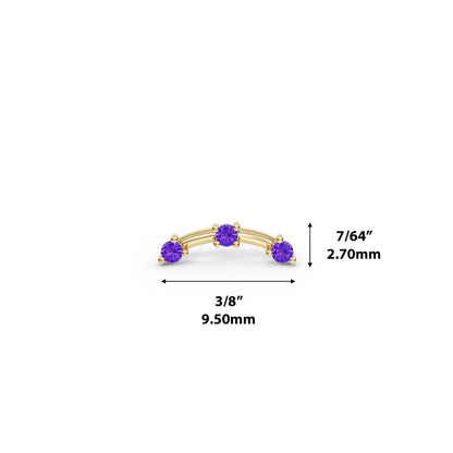 14K Gold Trio Round Amethyst Curved Threadless End