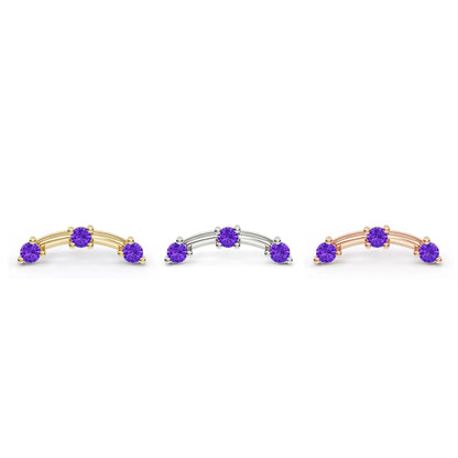 14K Gold Trio Round Amethyst Curved Threadless End
