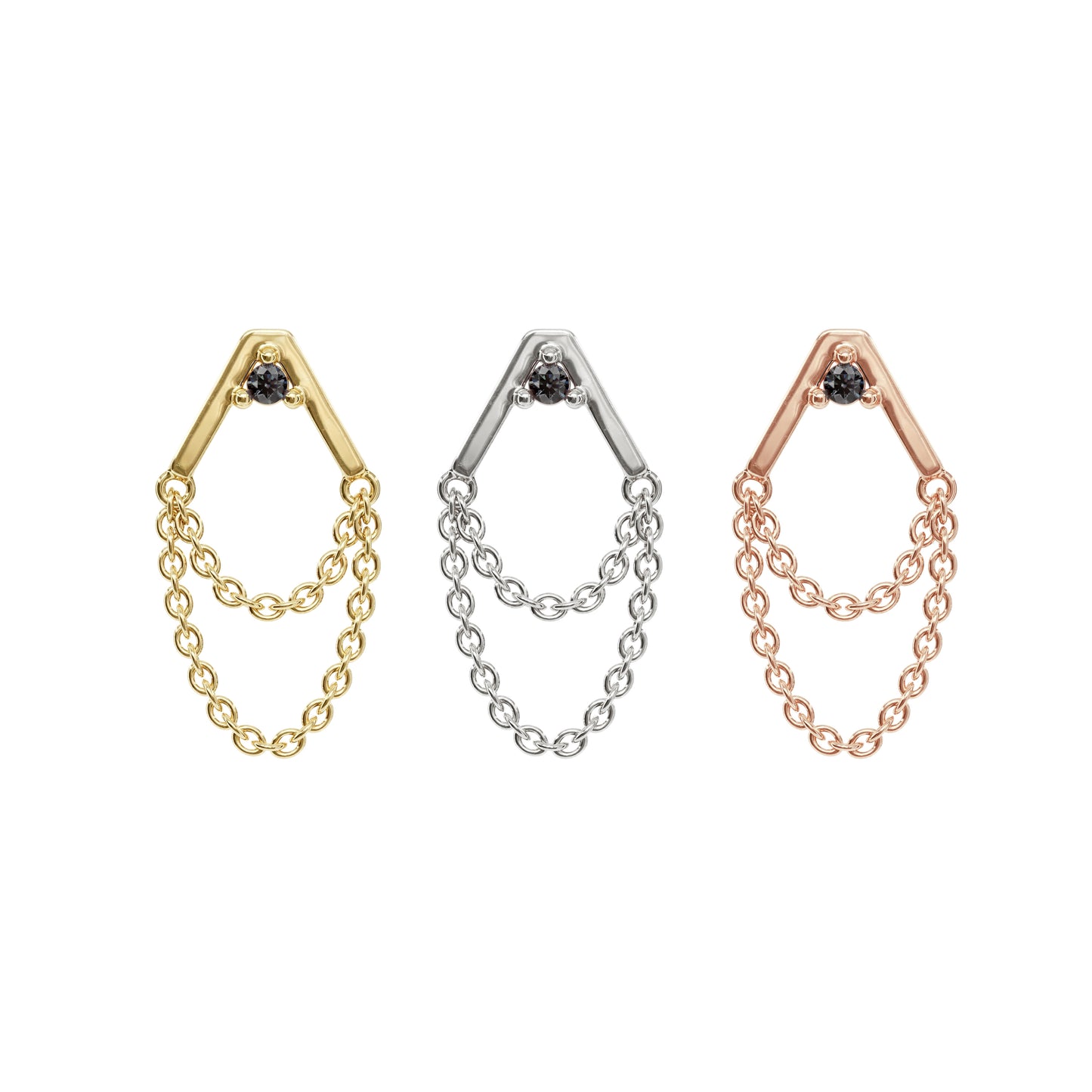 14K Gold Black Diamond Apex Chain Threadless End