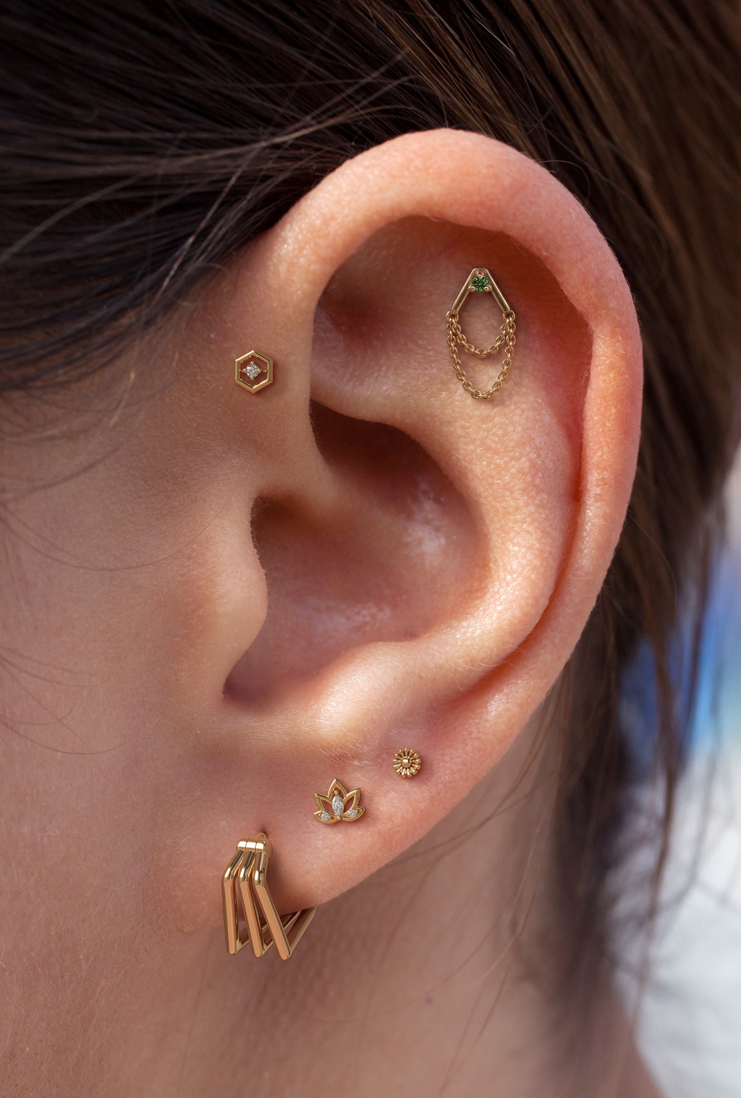 14K Gold Emerald Apex Chain Threadless End