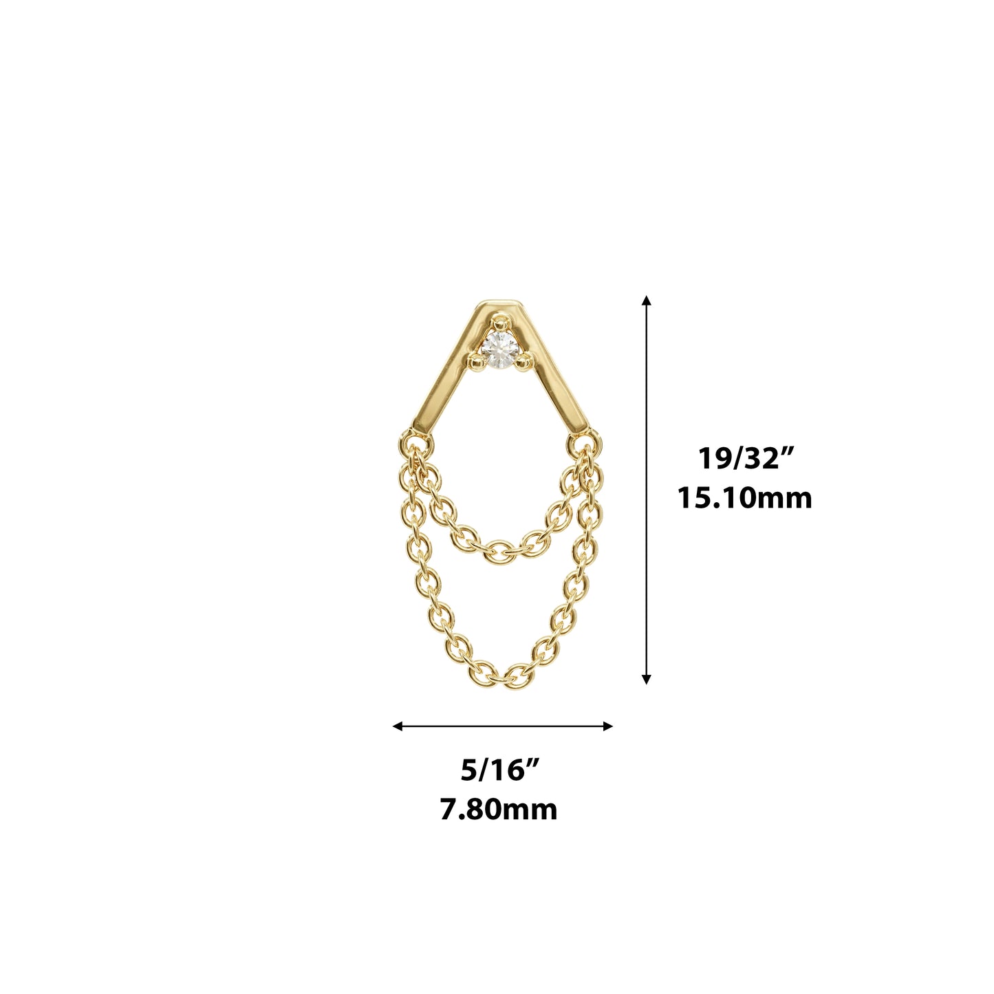 14K Gold Diamond Apex Chain Threadless End