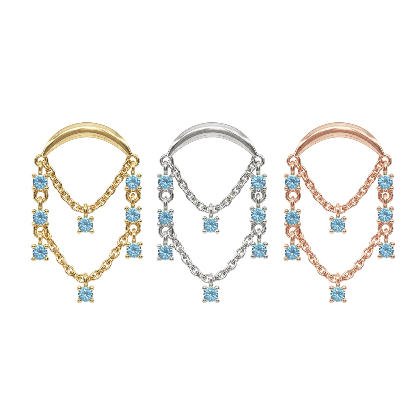 14K Gold Blue Topaz Chandelier Chain Threadless End