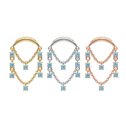 14K Gold Blue Topaz Chandelier Chain Threadless End