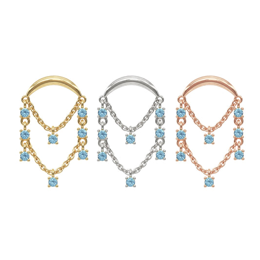 14K Gold Blue Topaz Chandelier Chain Threadless End