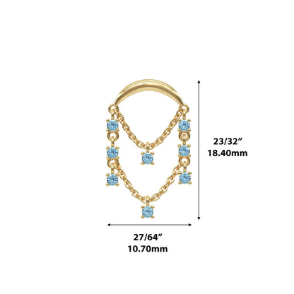 14K Gold Blue Topaz Chandelier Chain Threadless End