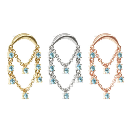 14K Gold Blue Topaz Chandelier Chain Threadless End