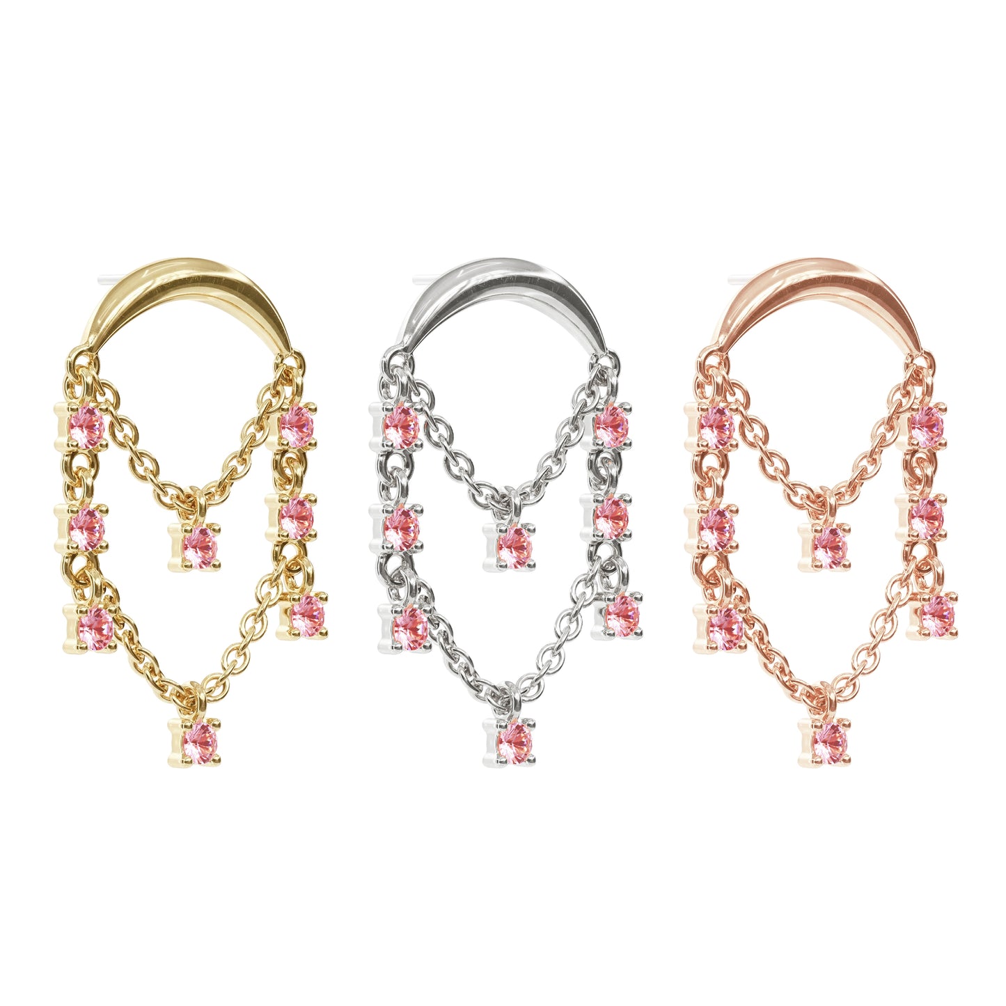 14K Gold Pink Tourmaline Chandelier Chain Threadless End