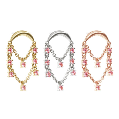 14K Gold Pink Tourmaline Chandelier Chain Threadless End