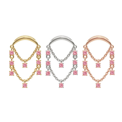 14K Gold Pink Tourmaline Chandelier Chain Threadless End