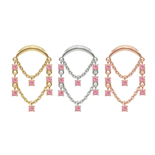 14K Gold Pink Tourmaline Chandelier Chain Threadless End