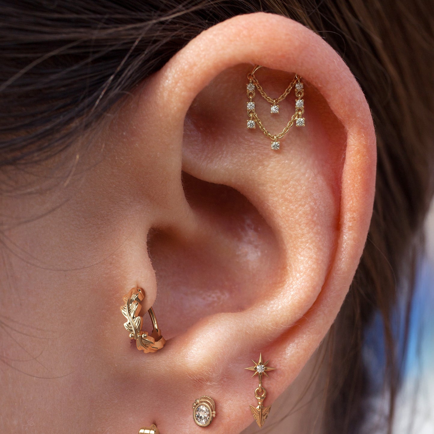 14K Gold Diamond Chandelier Chain Threadless End