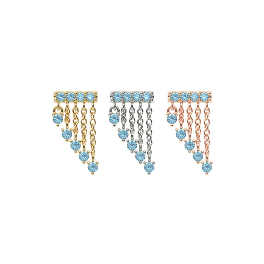 14K Gold Blue Topaz Bar Cascade Chain Threadless End
