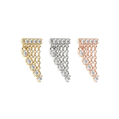14K Gold Diamond Bar Cascade Chain Threadless End