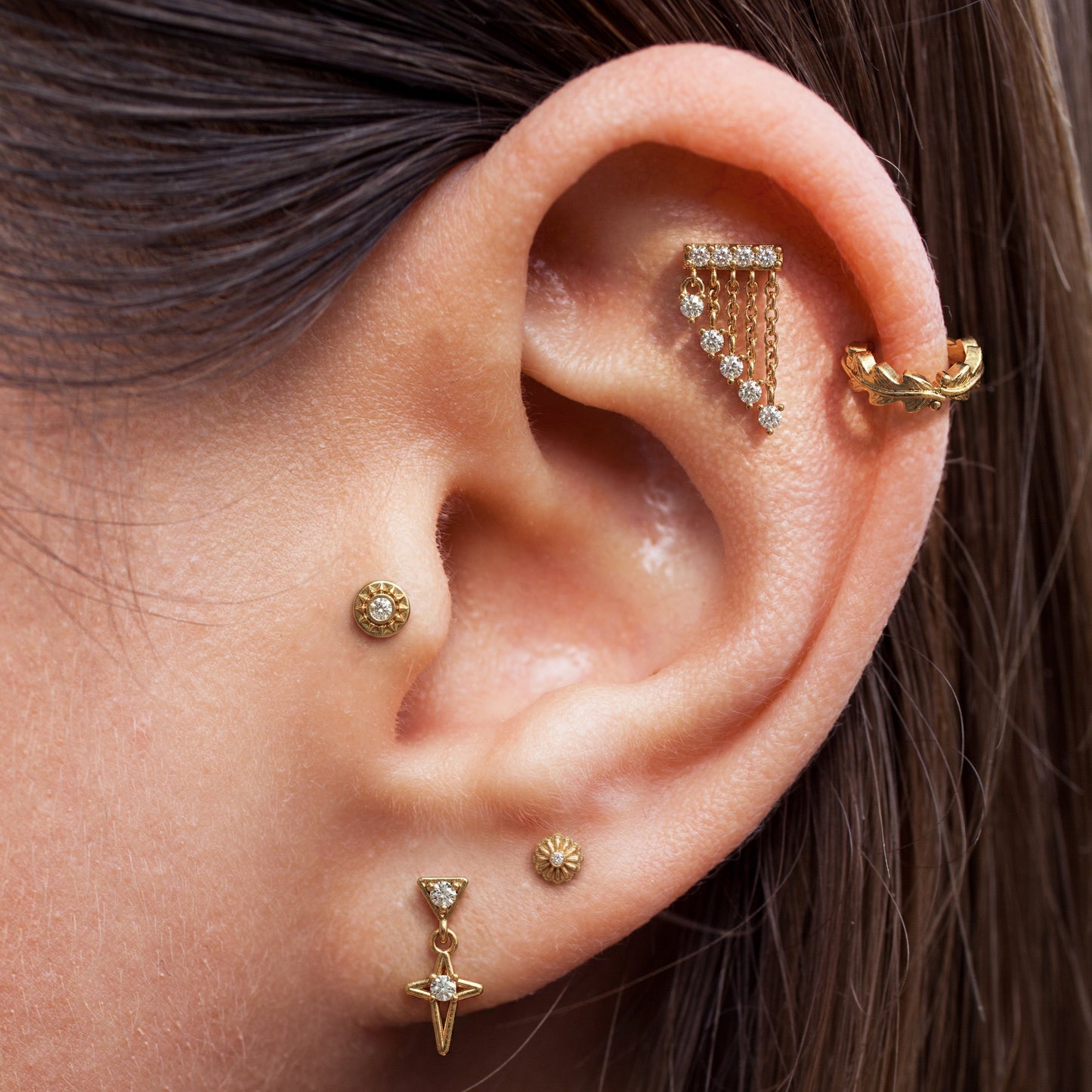 14K Gold Diamond Bar Cascade Chain Threadless End