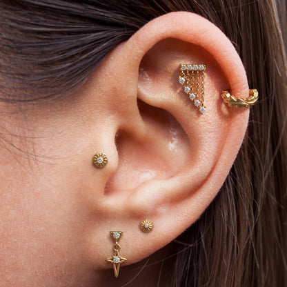 14K Gold Diamond Bar Cascade Chain Threadless End