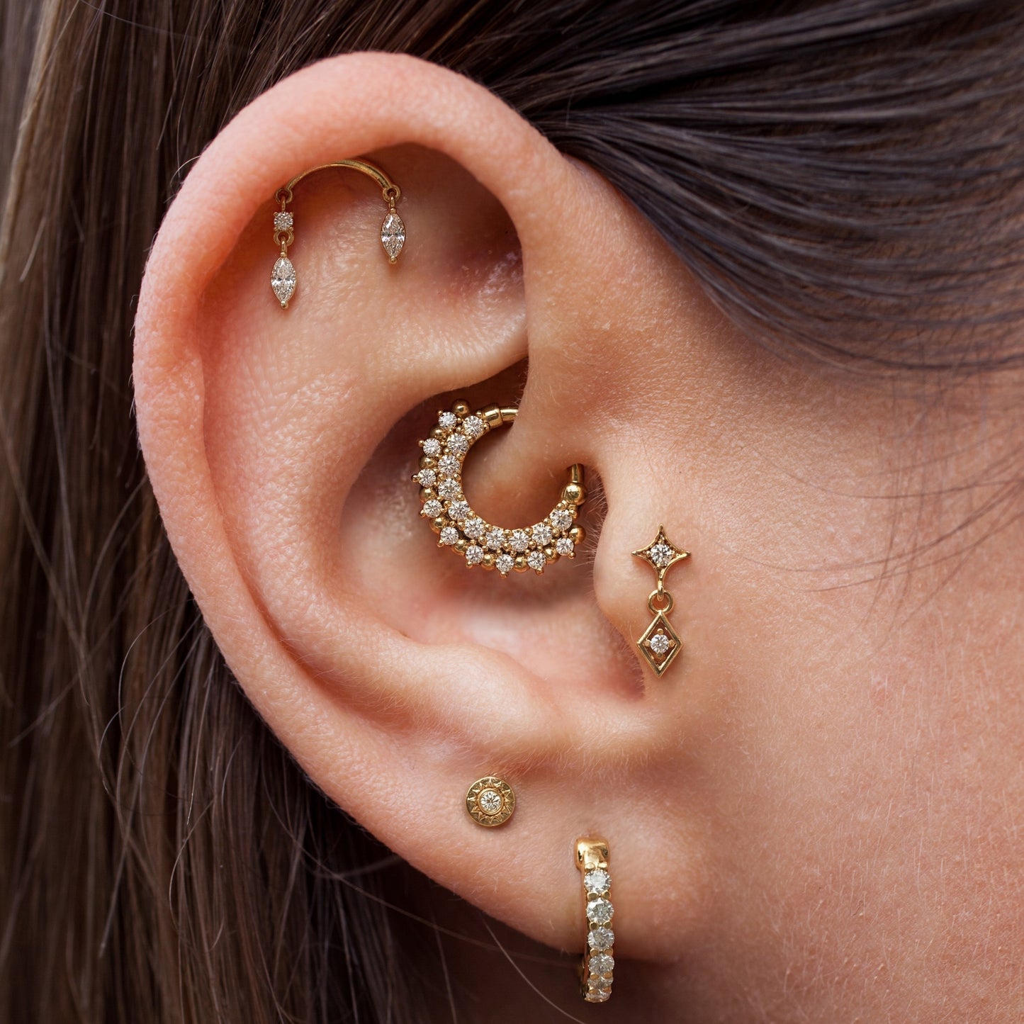 14K Gold Marquise Diamond Drop Threadless End