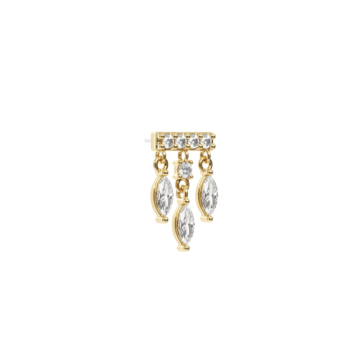14K Gold Marquise Diamond Bar Threadless End
