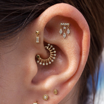 14K Gold Marquise Diamond Bar Threadless End