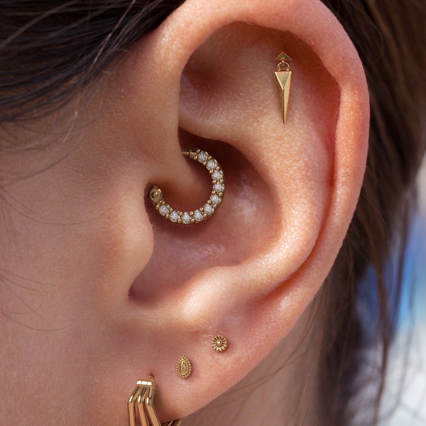 14K Gold Geometric Spike Dangle Threadless End