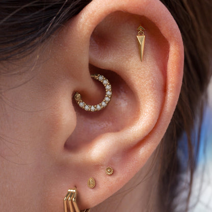 14K Gold Geometric Spike Dangle Threadless End