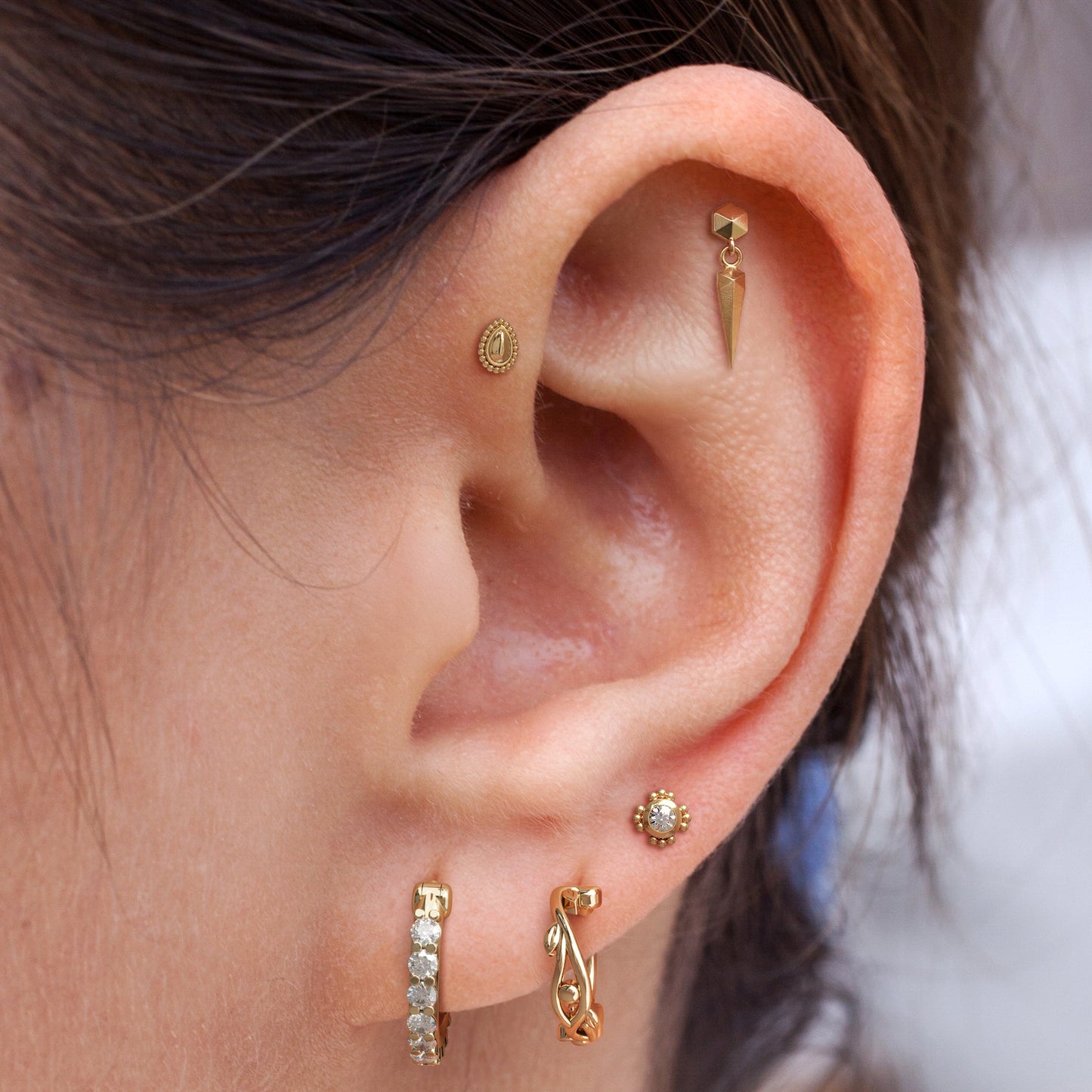 14K Gold Pyramid Spike Dangle Threadless End