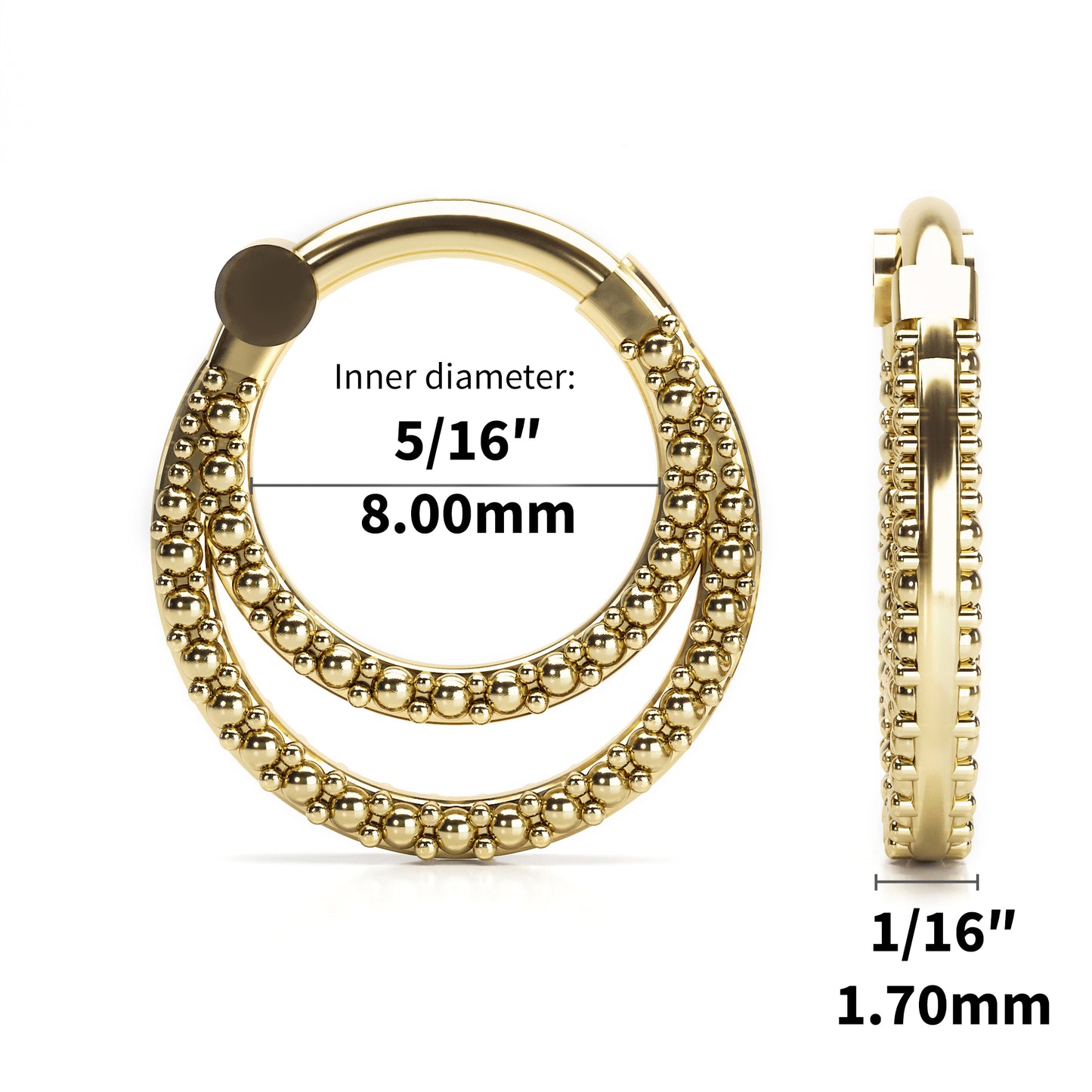 Solid Gold Dots Double Line Clicker Hoop