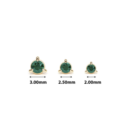 14K Gold 3-Prong Emerald Threadless End