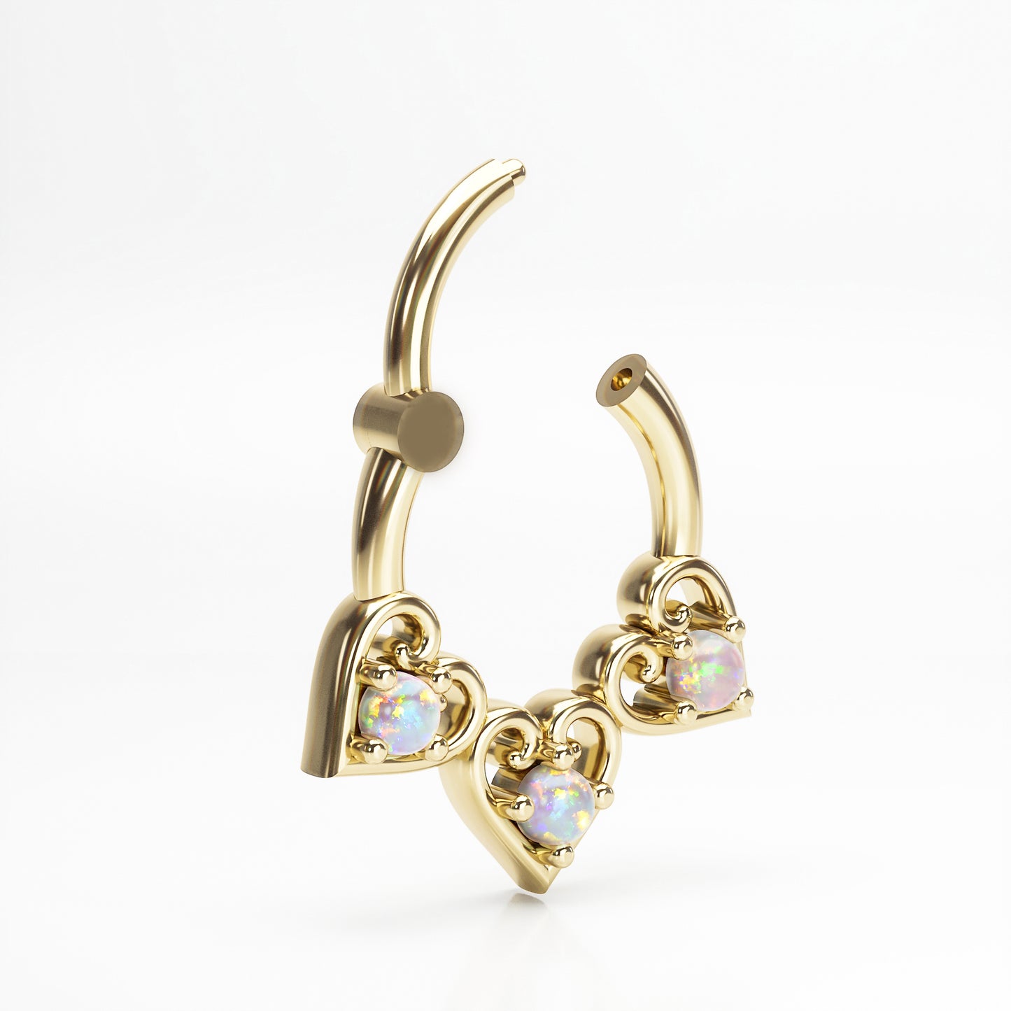 Solid Gold Opal Heart Clicker Hoop