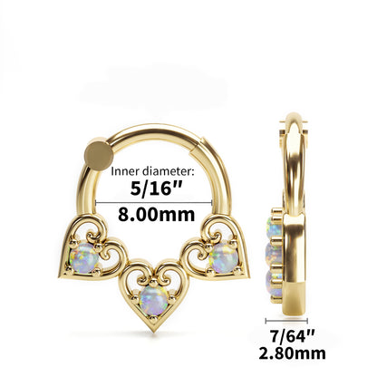 Solid Gold Opal Heart Clicker Hoop