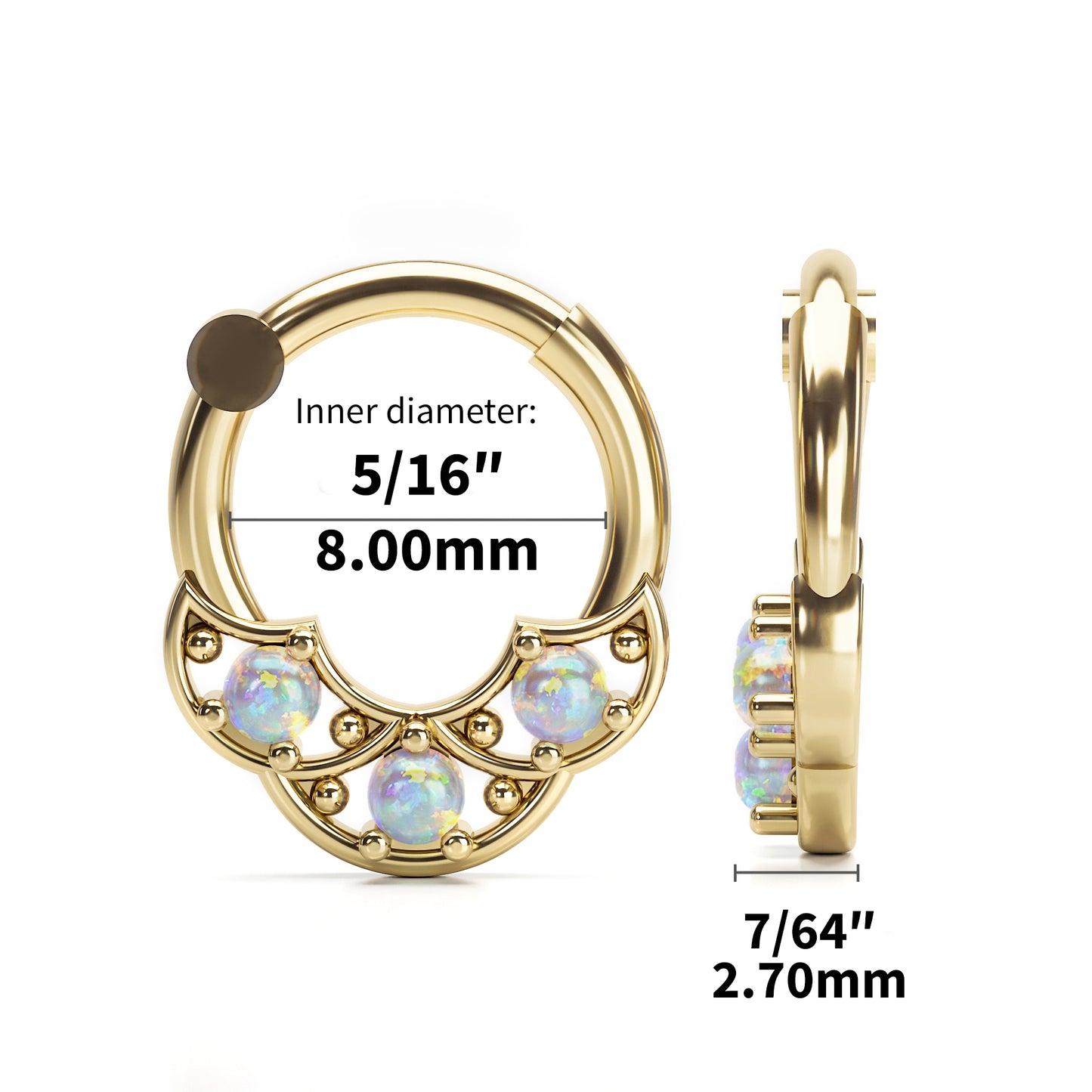 Solid Gold Opal Shield Clicker Hoop