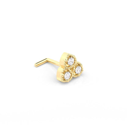 14K Gold Trio Diamond Nose Stud