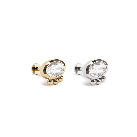 14K Gold Oval-Cut Diamond Beaded Labret Stud