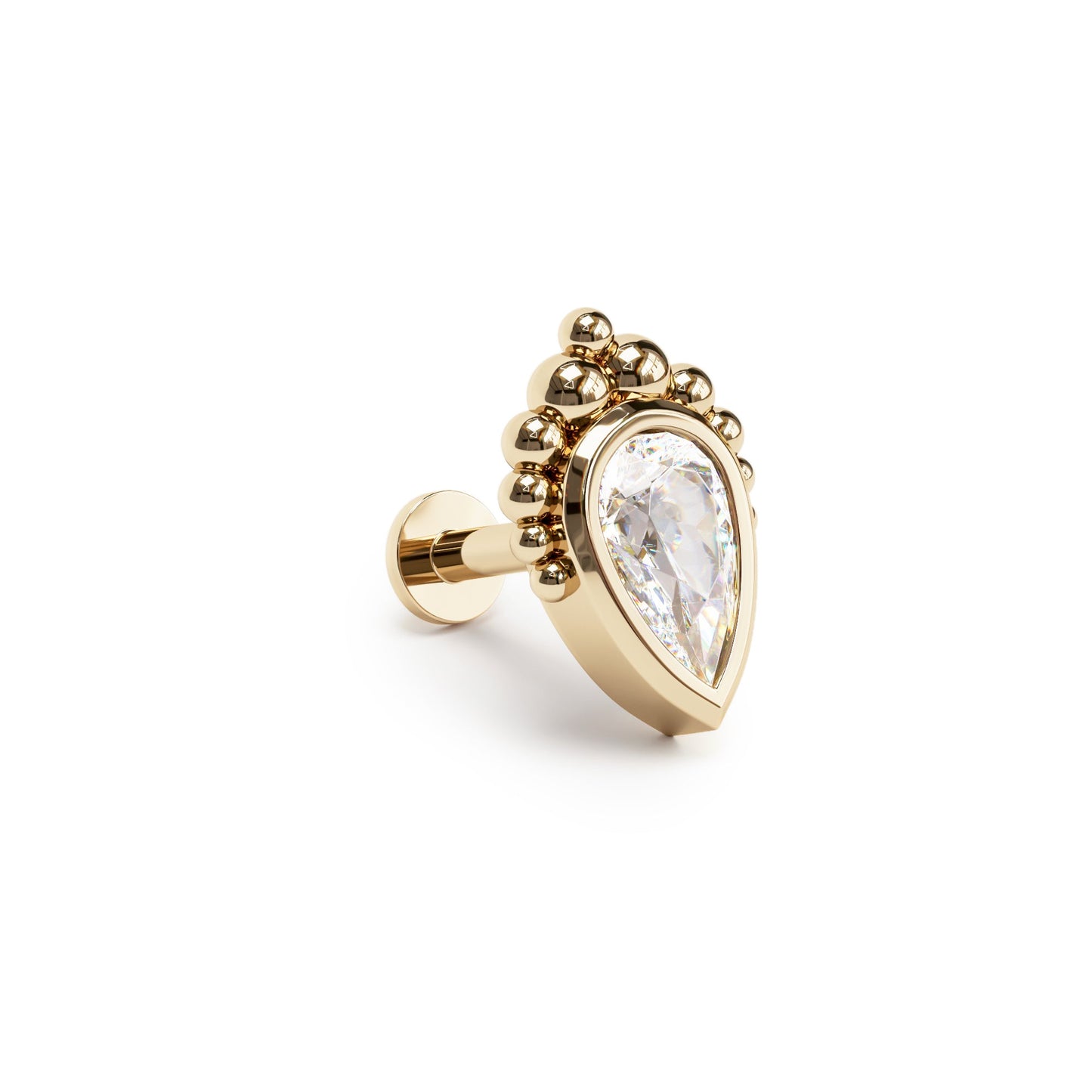 14K Gold Pear-Cut Diamond Beaded Labret Stud