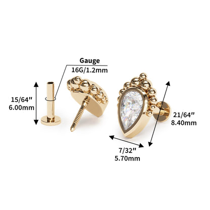 14K Gold Pear-Cut Diamond Beaded Labret Stud