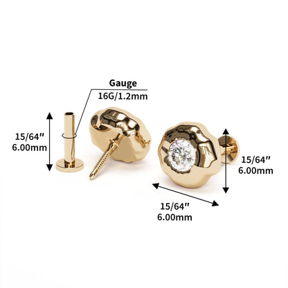 Irregular Round 14K Gold Diamond Stud