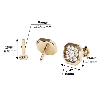 14K Gold Diamond Octagon Stud