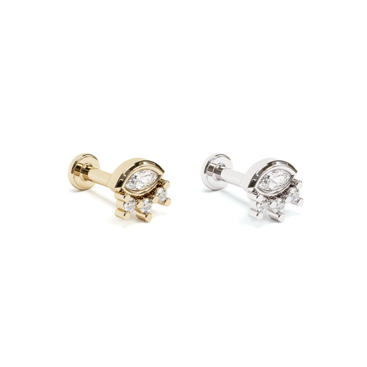 14K Gold Marquise Round Diamond Sunrise Stud