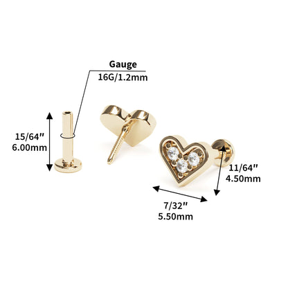 14K Gold Diamond Heart Stud