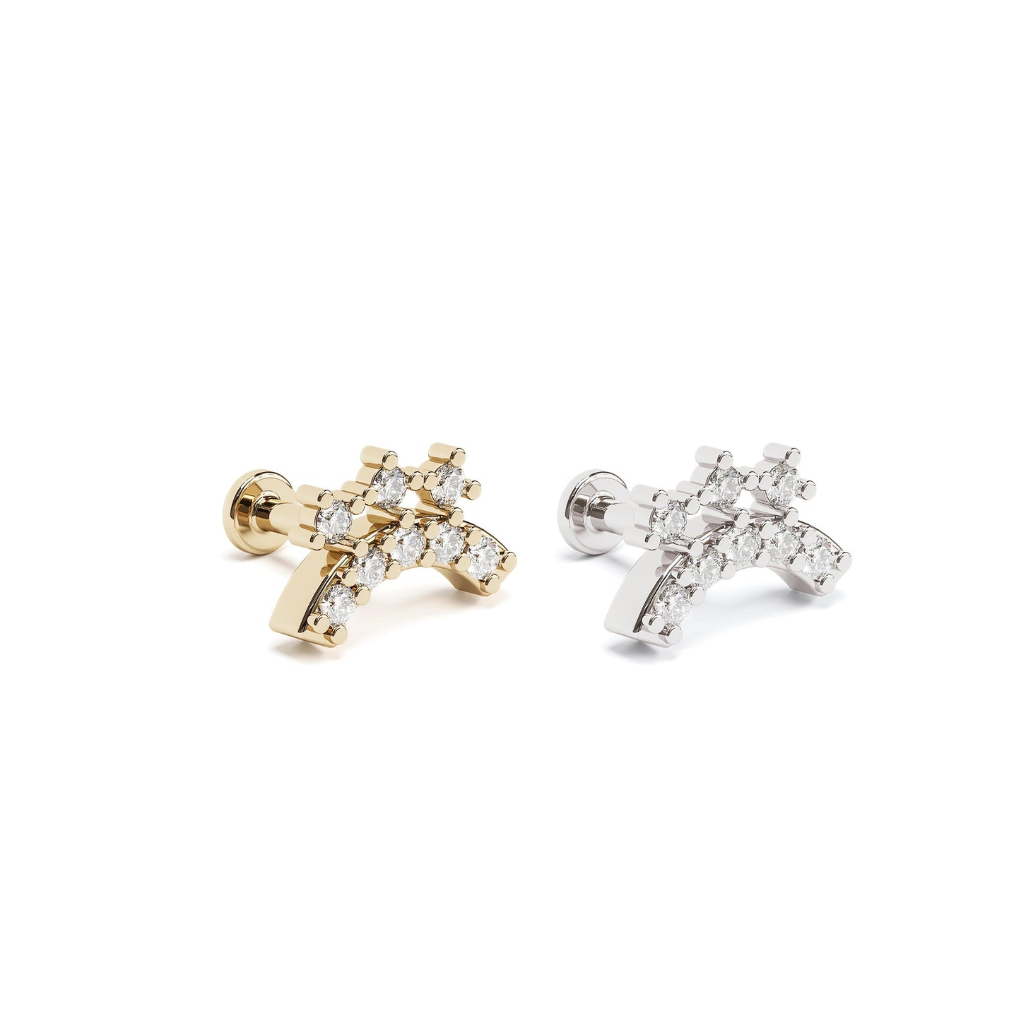 14K Gold Diamond Curved Stud