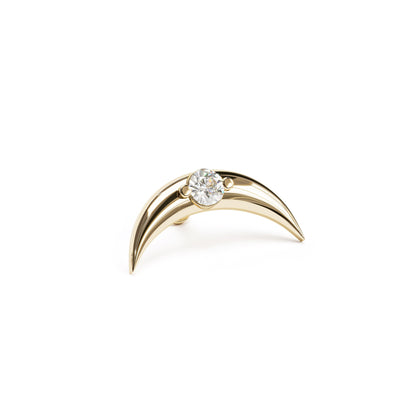 14K Gold Diamond Crescent Moon Stud