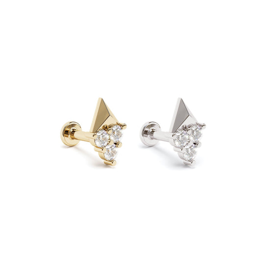 14K Gold Trio Diamond Pyramid Stud